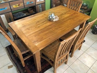 Wood 4 Seater Dining Table with 3 Chairs and 1 Bench for Living Room