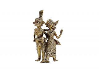 Brass Dhokra Art Adivasi Couple Figurine | Traditional Dhokra Art Showpiece (10x6x4 cm, Matte)