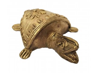 Handcrafted Brass Decorative Tortoise Auspicious Dokra/Dhokra Art Showpiece (3.14 Inch X 2.55 Inch X 1.25 Inch, L x W x H)