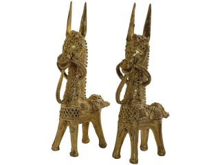 Pair of Dokhra Horse  (1.9X0.10 ft, Golden) -Set of 2
