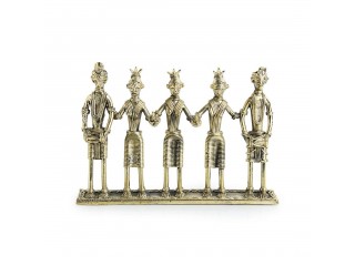 Tribal Musicians' Brass Figurine Showpieces In Dokra Art (Set Of 2) - Bedroom Showpiece