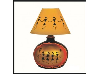 Table Lamp (Round Black Warli)