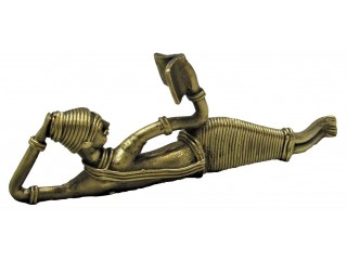 Dhokra Metal Handcrafted Figurine of Lady Side Lying & Reading for Home Decor