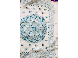 Kantha stitch saree white