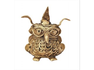 Handcrafted Brass Decorative Owl Auspicious Dokra/Dhokra Art Showpiece (2.9 Inch X 1.3 Inch X 2.79 Inch, L x W x H)