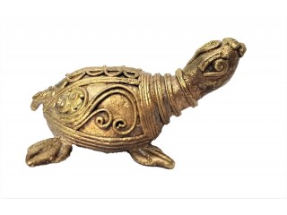 Handcrafted Brass Decorative Tortoise Auspicious Dokra/Dhokra Art Tabletop Showpiece (2.75 Inch X 2 Inch X 1.37 Inch, L x W x H)
