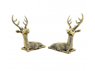 Deer Pair Statue, Textured, Dhokra Brass Decor, 4.5 inch, Pack of 2